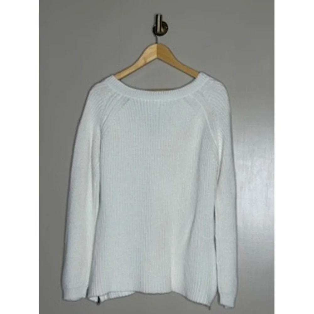 Caroline Grace White Shaker Knit V-Neck Sweater Side Zip Pullover Womens XL/TG - Picture 5 of 5